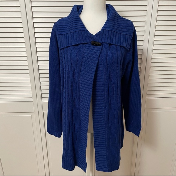 Cozy Denim&Co Royal Blue Knit Collared Cardigan Sweater A217262 Grannycore - Picture 1 of 11